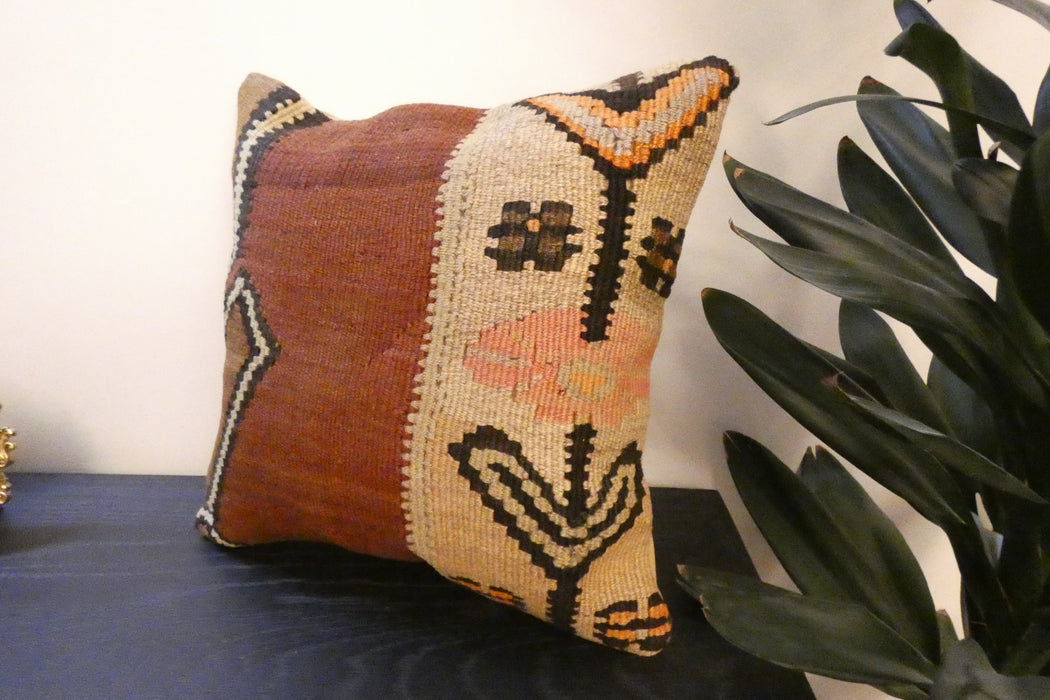 Handmade Turkish Kilim Cushion Cover 40 x 40cm with Insert | Original Anatolian Kilim | Organic Cotton Backing | TK26-C759- Rugs Direct 