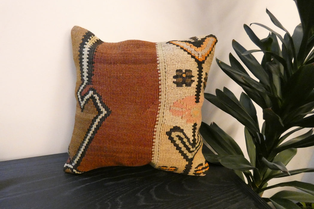 Handmade Turkish Kilim Cushion Cover 40 x 40cm with Insert | Original Anatolian Kilim | Organic Cotton Backing | TK26-C759- Rugs Direct 