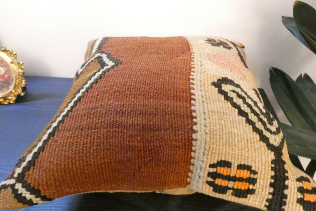 Handmade Turkish Kilim Cushion Cover 40 x 40cm with Insert | Original Anatolian Kilim | Organic Cotton Backing | TK26-C759- Rugs Direct 