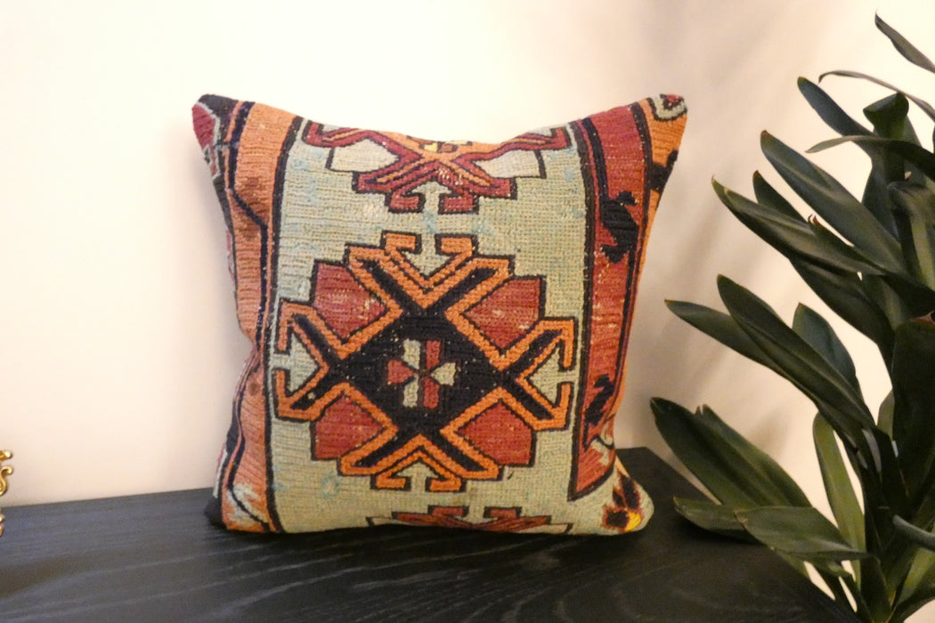 Handmade Turkish Kilim Cushion Cover 40 x 40cm with Insert | Original Anatolian Kilim | Organic Cotton Backing | TK26-C761- Rugs Direct 