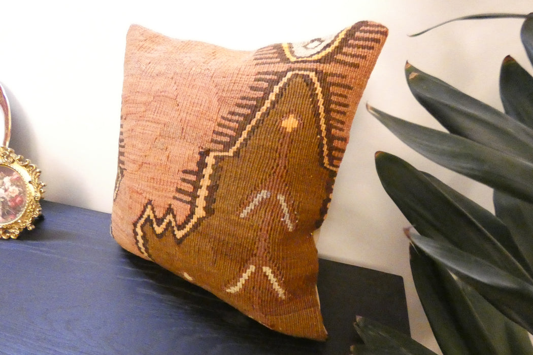 Handmade Turkish Kilim Cushion Cover 40 x 40cm with Insert | Original Anatolian Kilim | Organic Cotton Backing | TK26-C756- Rugs Direct 