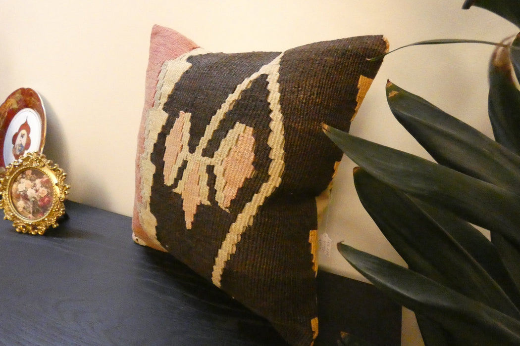 Handmade Turkish Kilim Cushion Cover 40 x 40cm with Insert | Original Anatolian Kilim | Organic Cotton Backing | TK26-C770- Rugs Direct 