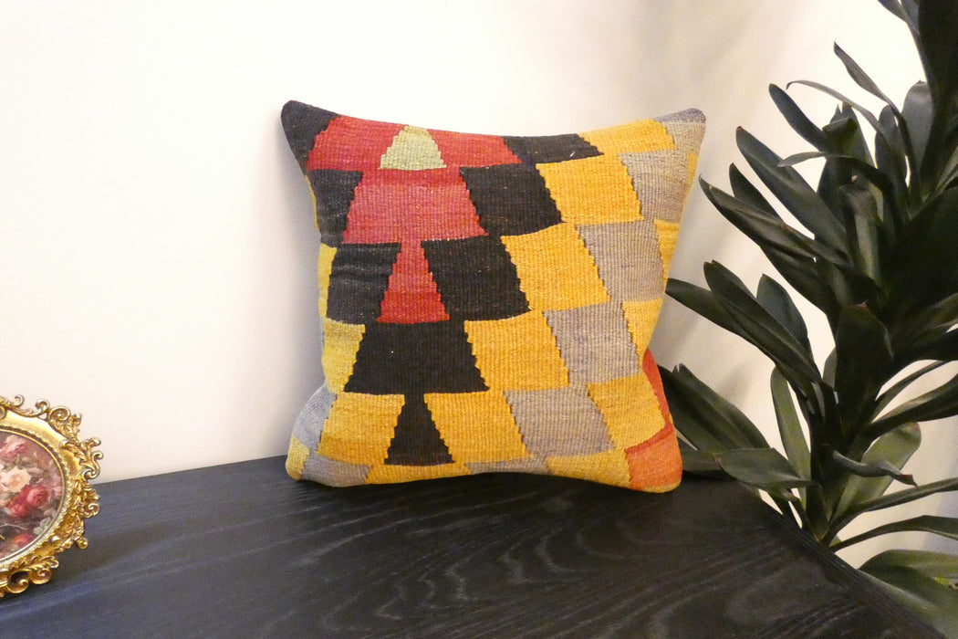 Handmade Turkish Kilim Cushion Cover 40 x 40cm with Insert | Original Anatolian Kilim | Organic Cotton Backing | TK26-C766- Rugs Direct 
