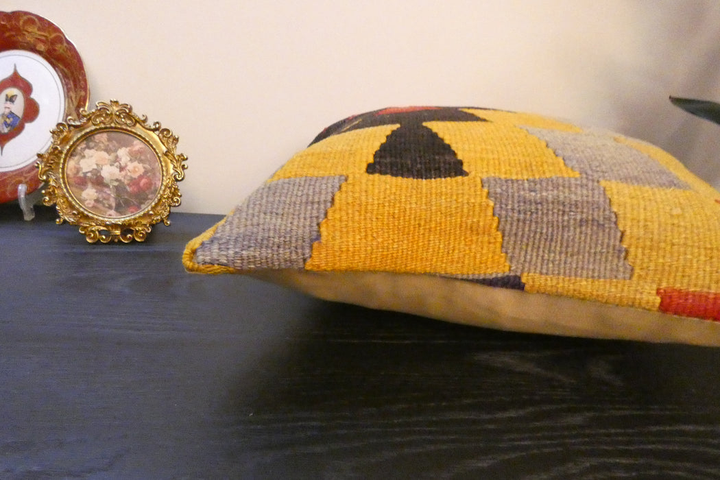 Handmade Turkish Kilim Cushion Cover 40 x 40cm with Insert | Original Anatolian Kilim | Organic Cotton Backing | TK26-C766- Rugs Direct 