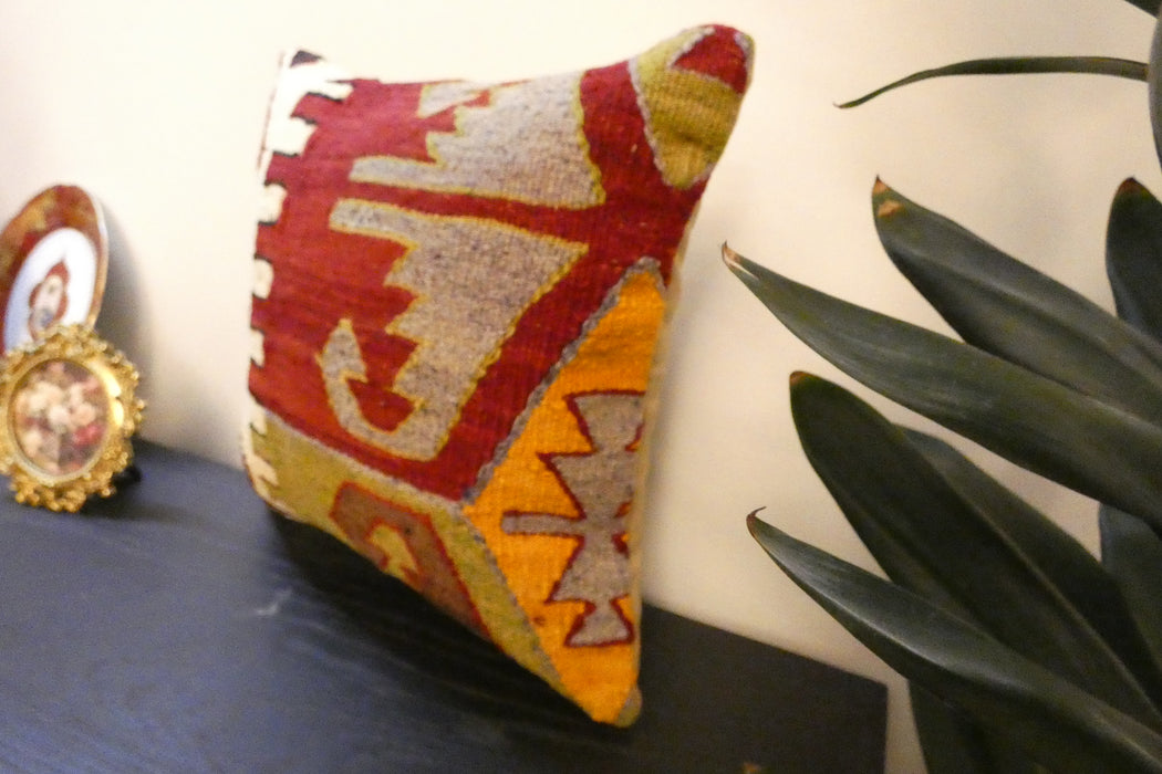 Handmade Turkish Kilim Cushion Cover 40 x 40cm with Insert | Original Anatolian Kilim | Organic Cotton Backing | TK26-C769- Rugs Direct 
