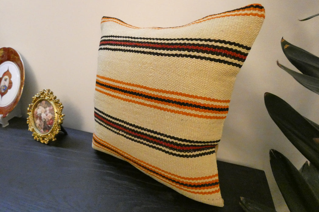 Handmade Turkish Kilim Cushion Cover 40 x 40cm with Insert | Original Anatolian Kilim | Organic Cotton Backing | TK26-C780- Rugs Direct