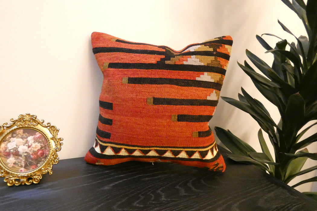 Handmade Turkish Kilim Cushion Cover 40 x 40cm with Insert | Original Anatolian Kilim | Organic Cotton Backing | TK26-C774- Rugs Direct 
