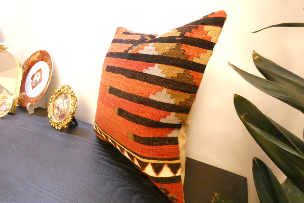 Handmade Turkish Kilim Cushion Cover 40 x 40cm with Insert | Original Anatolian Kilim | Organic Cotton Backing | TK26-C774- Rugs Direct 