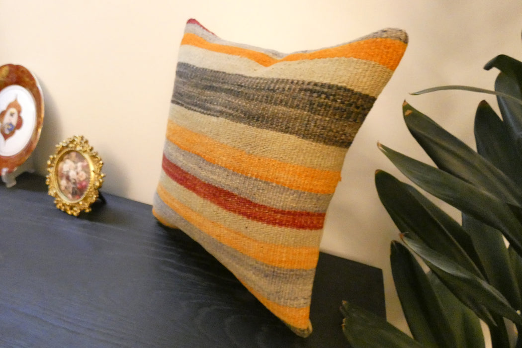 Handmade Turkish Kilim Cushion Cover 40 x 40cm with Insert | Original Anatolian Kilim | Organic Cotton Backing | TK26-C773- Rugs Direct 