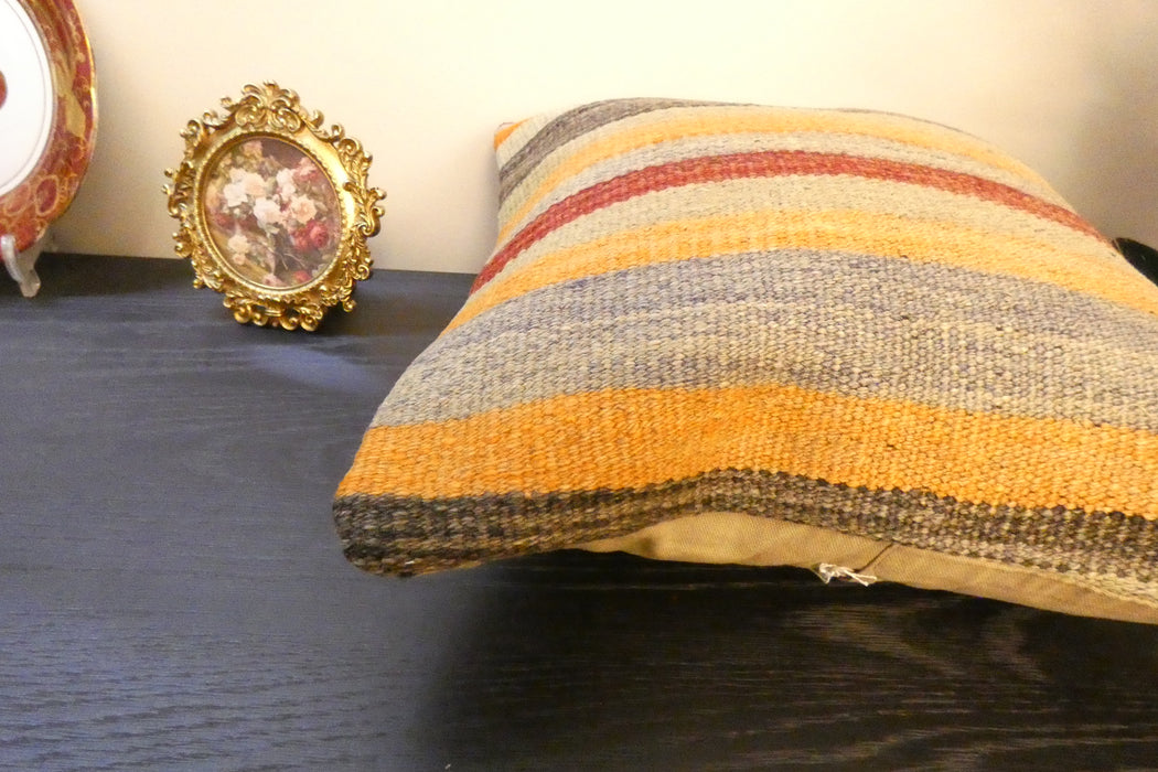 Handmade Turkish Kilim Cushion Cover 40 x 40cm with Insert | Original Anatolian Kilim | Organic Cotton Backing | TK26-C773- Rugs Direct 