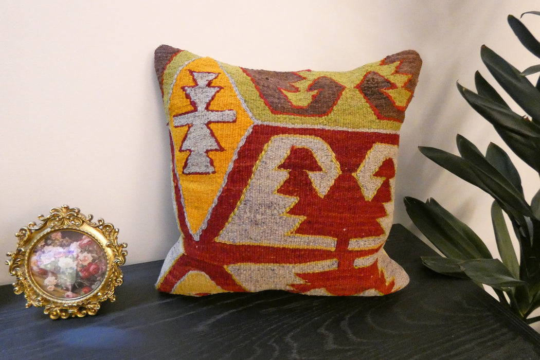 Handmade Turkish Kilim Cushion Cover 40 x 40cm with Insert | Original Anatolian Kilim | Organic Cotton Backing | TK26-C772- Rugs Direct 
