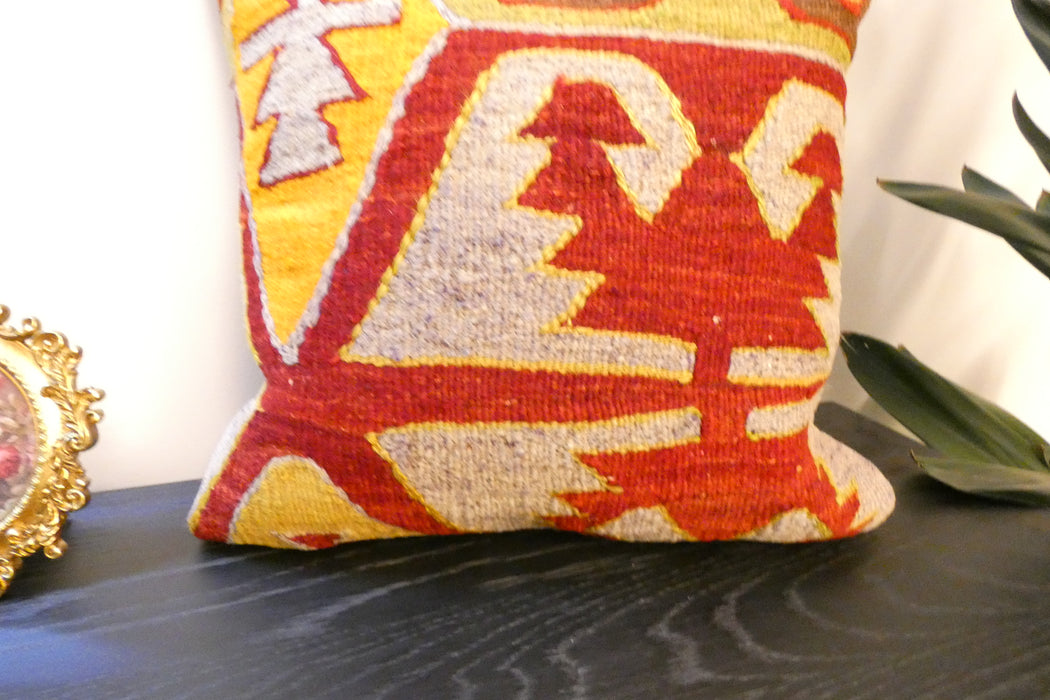 Handmade Turkish Kilim Cushion Cover 40 x 40cm with Insert | Original Anatolian Kilim | Organic Cotton Backing | TK26-C772- Rugs Direct 