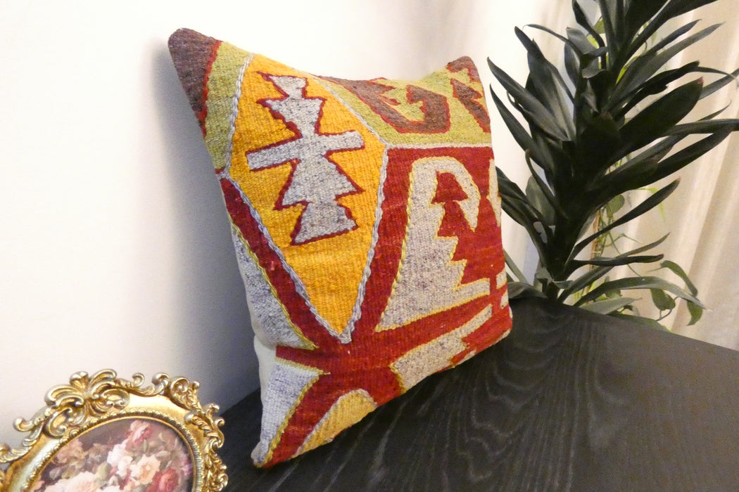 Handmade Turkish Kilim Cushion Cover 40 x 40cm with Insert | Original Anatolian Kilim | Organic Cotton Backing | TK26-C772- Rugs Direct 