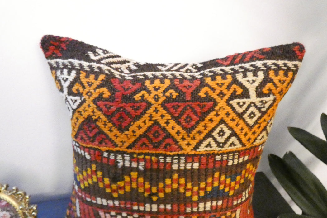 Handmade Turkish Kilim Cushion Cover 40 x 40cm with Insert | Original Anatolian Kilim | Organic Cotton Backing | TK26-C7710- Rugs Direct 