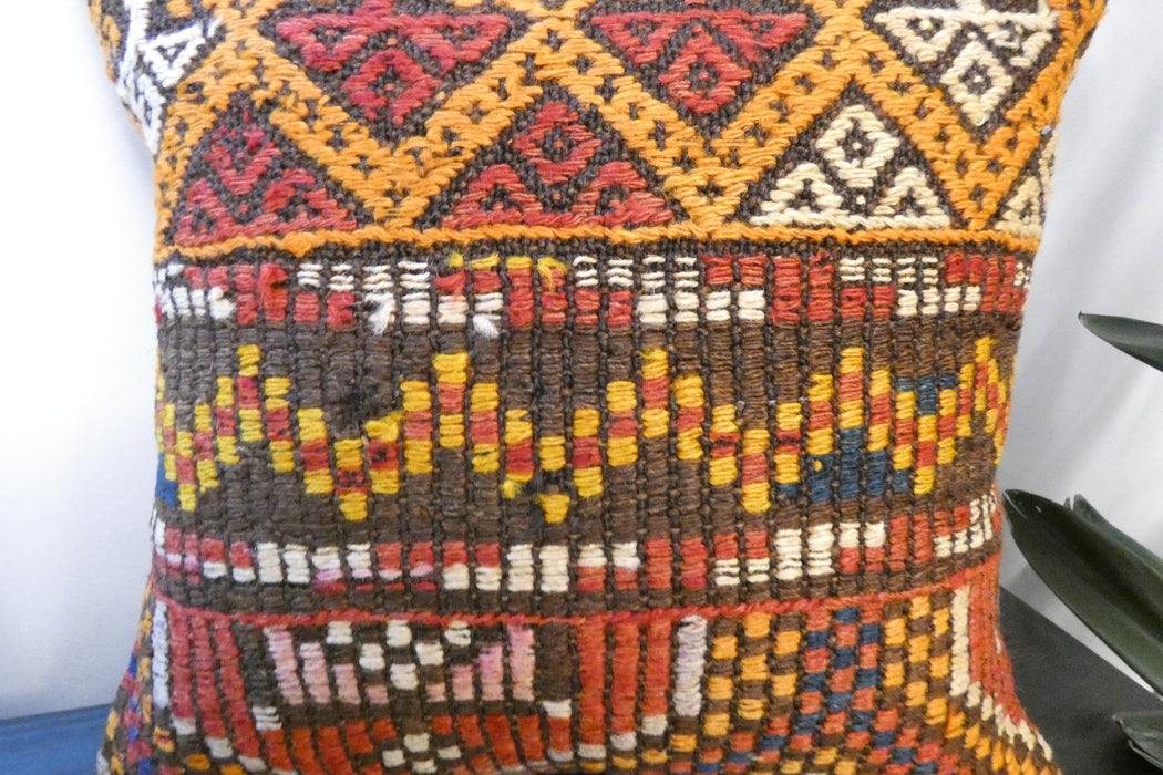 Handmade Turkish Kilim Cushion Cover 40 x 40cm with Insert | Original Anatolian Kilim | Organic Cotton Backing | TK26-C7710- Rugs Direct 