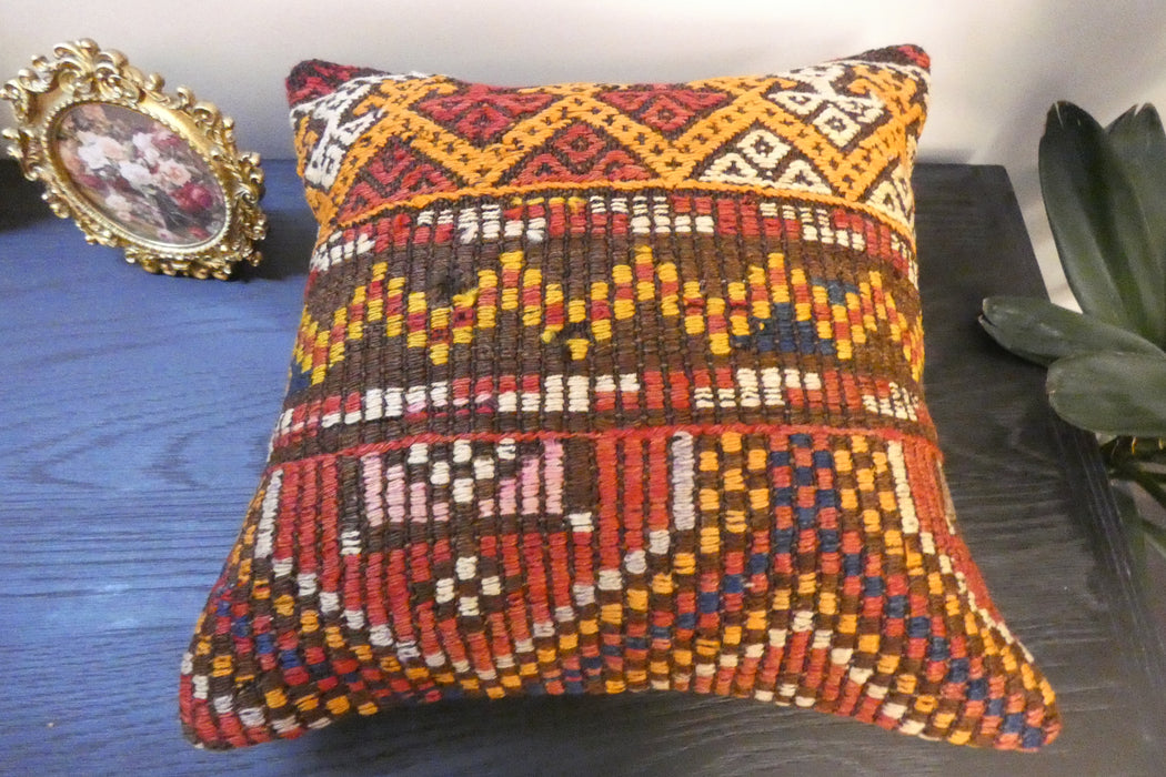 Handmade Turkish Kilim Cushion Cover 40 x 40cm with Insert | Original Anatolian Kilim | Organic Cotton Backing | TK26-C7710- Rugs Direct 
