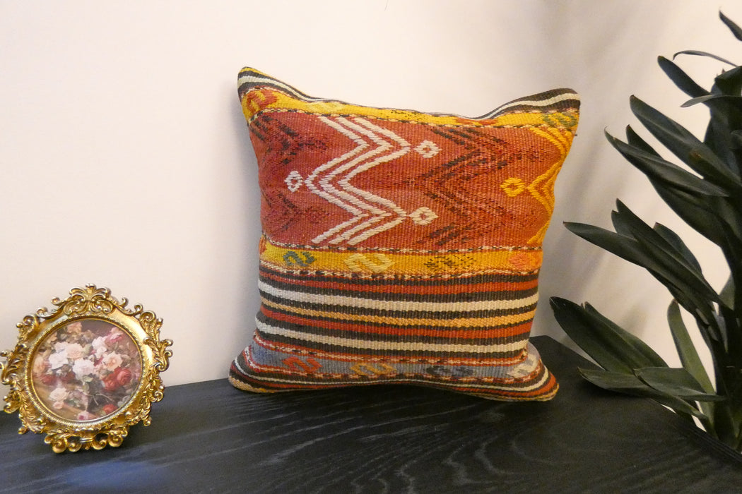 Handmade Turkish Kilim Cushion Cover 40 x 40cm with Insert | Original Anatolian Kilim | Organic Cotton Backing | TK26-C779- Rugs Direct 