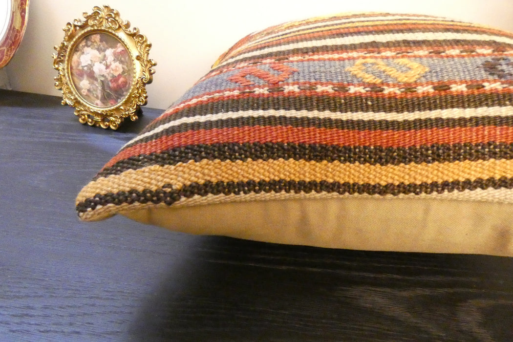 Handmade Turkish Kilim Cushion Cover 40 x 40cm with Insert | Original Anatolian Kilim | Organic Cotton Backing | TK26-C779- Rugs Direct 