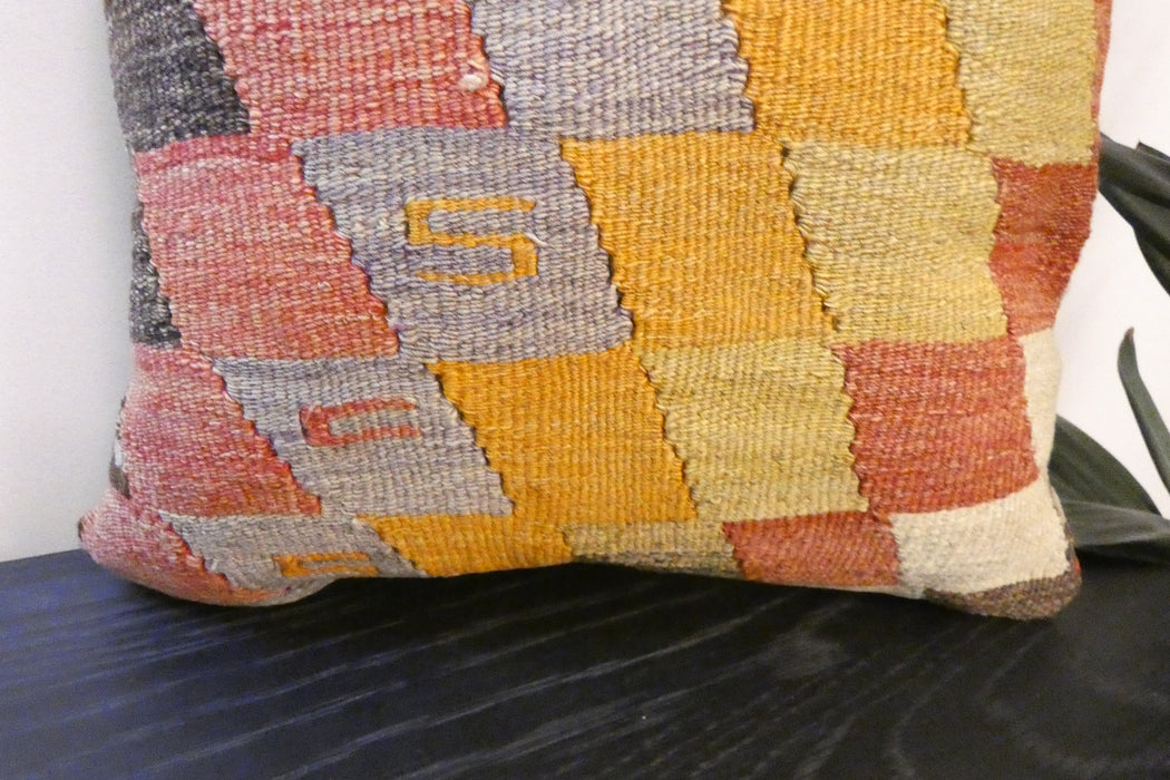 Handmade Turkish Kilim Cushion Cover 40 x 40cm with Insert | Original Anatolian Kilim | Organic Cotton Backing | TK26-C777- Rugs Direct 