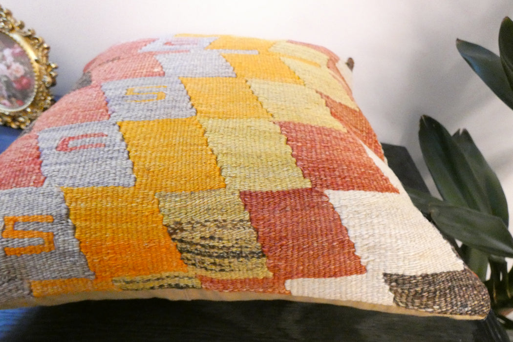 Handmade Turkish Kilim Cushion Cover 40 x 40cm with Insert | Original Anatolian Kilim | Organic Cotton Backing | TK26-C777- Rugs Direct 