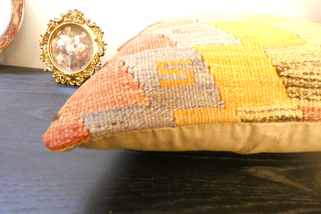 Handmade Turkish Kilim Cushion Cover 40 x 40cm with Insert | Original Anatolian Kilim | Organic Cotton Backing | TK26-C777- Rugs Direct 