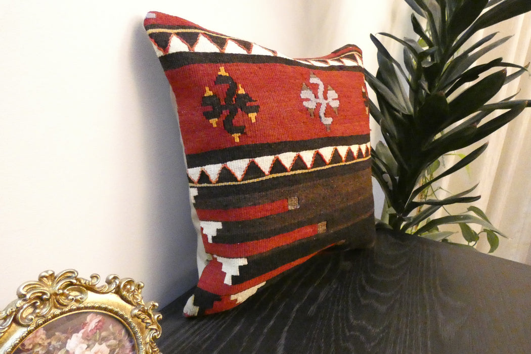 Handmade Turkish Kilim Cushion Cover 40 x 40cm with Insert | Original Anatolian Kilim | Organic Cotton Backing | TK26-C778- Rugs Direct 