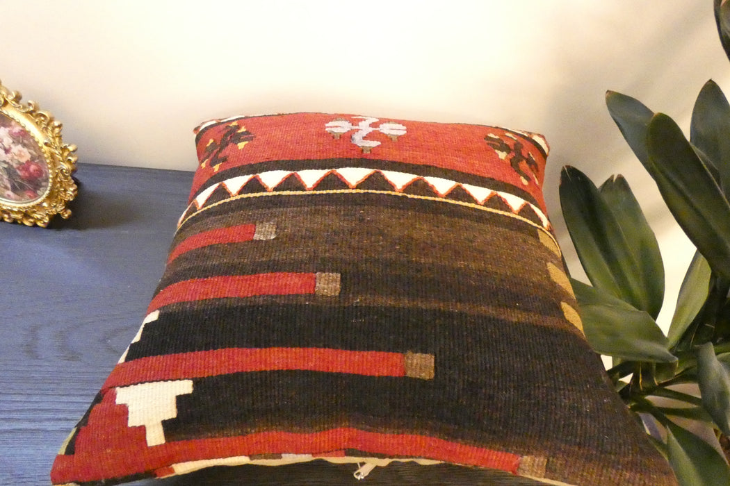 Handmade Turkish Kilim Cushion Cover 40 x 40cm with Insert | Original Anatolian Kilim | Organic Cotton Backing | TK26-C778- Rugs Direct 
