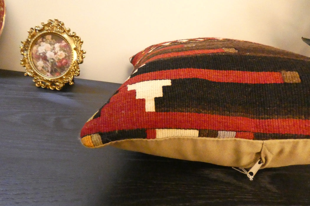 Handmade Turkish Kilim Cushion Cover 40 x 40cm with Insert | Original Anatolian Kilim | Organic Cotton Backing | TK26-C778- Rugs Direct 