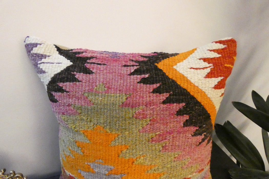Handmade Turkish Kilim Cushion Cover 40 x 40cm with Insert | Original Anatolian Kilim | Organic Cotton Backing | TK26-C775- Rugs Direct