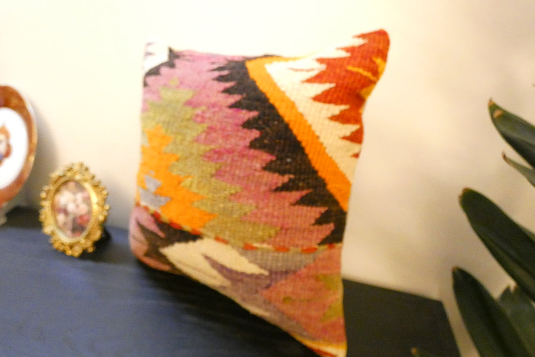 Handmade Turkish Kilim Cushion Cover 40 x 40cm with Insert | Original Anatolian Kilim | Organic Cotton Backing | TK26-C775- Rugs Direct