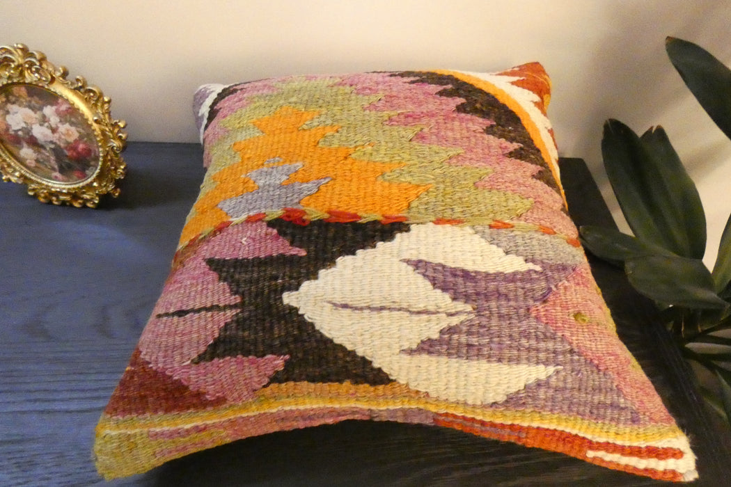 Handmade Turkish Kilim Cushion Cover 40 x 40cm with Insert | Original Anatolian Kilim | Organic Cotton Backing | TK26-C775- Rugs Direct