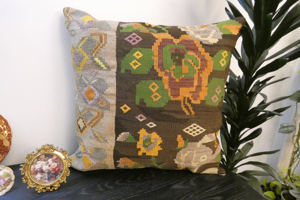 Handmade Turkish Kilim Cushion Cover 70 x 70cm with Insert | Original Anatolian Kilim | Organic Cotton Backing | TK26-C892- Rugs Direct 