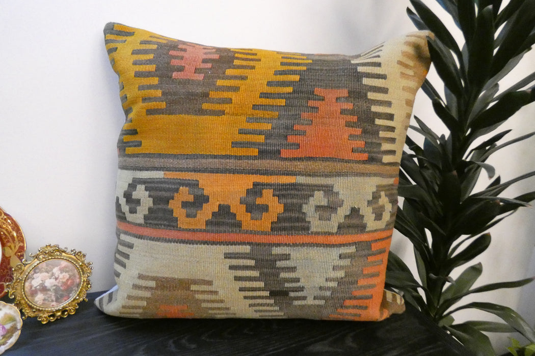 Handmade Turkish Kilim Cushion Cover 70 x 70cm with Insert | Original Anatolian Kilim | Organic Cotton Backing | TK26-C784- Rugs Direct 