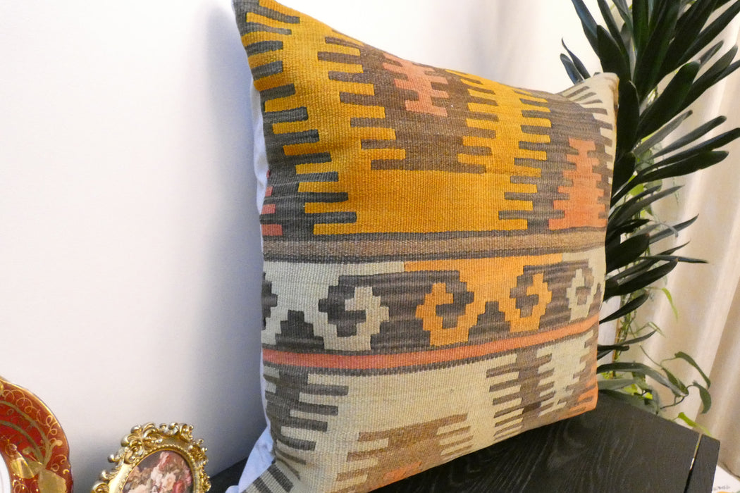 Handmade Turkish Kilim Cushion Cover 70 x 70cm with Insert | Original Anatolian Kilim | Organic Cotton Backing | TK26-C784- Rugs Direct 