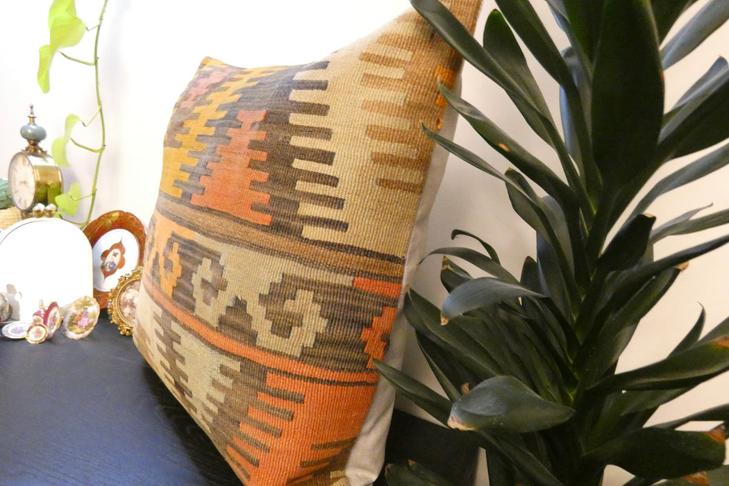 Handmade Turkish Kilim Cushion Cover 70 x 70cm with Insert | Original Anatolian Kilim | Organic Cotton Backing | TK26-C784- Rugs Direct 