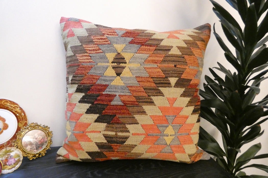 Handmade Turkish Kilim Cushion Cover 70 x 70cm with Insert | Original Anatolian Kilim | Organic Cotton Backing | TK26-C782- Rugs direct 