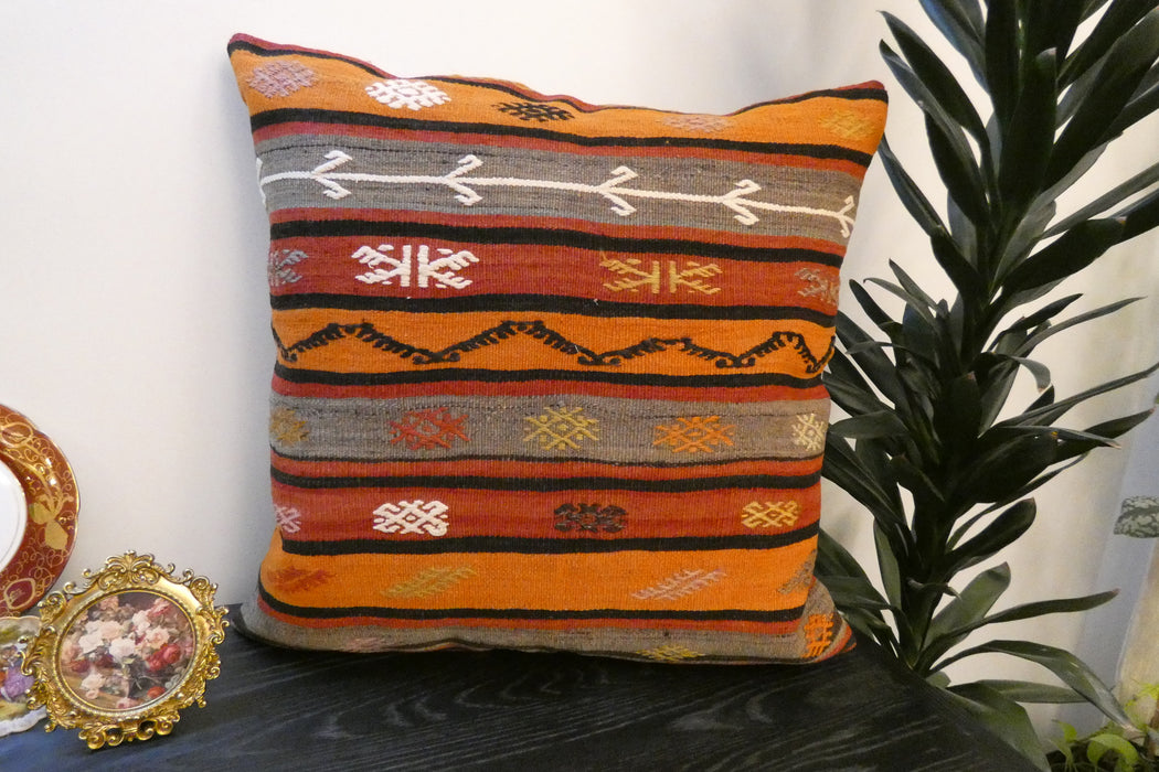Handmade Turkish Kilim Cushion Cover 70 x 70cm with Insert | Original Anatolian Kilim | Organic Cotton Backing | TK26-C785- Rugs Direct 