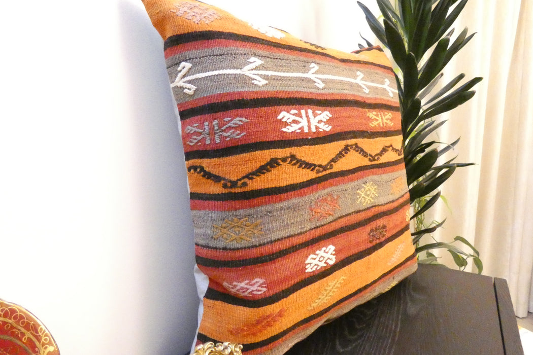 Handmade Turkish Kilim Cushion Cover 70 x 70cm with Insert | Original Anatolian Kilim | Organic Cotton Backing | TK26-C785- Rugs Direct 