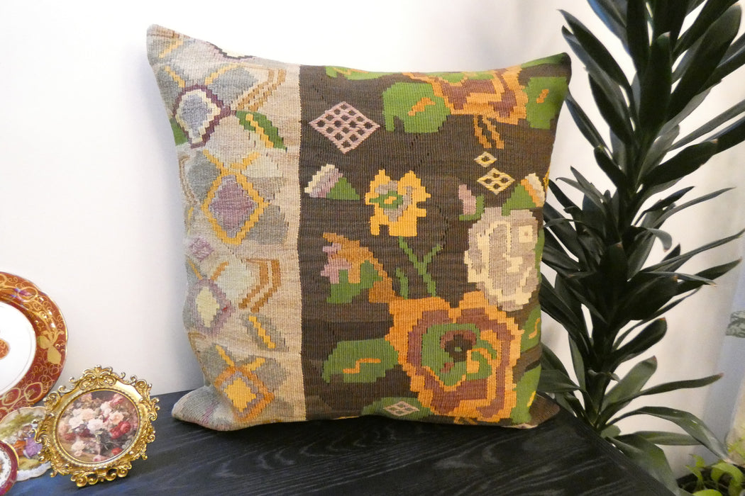Handmade Turkish Kilim Cushion Cover 70 x 70cm with Insert | Original Anatolian Kilim | Organic Cotton Backing | TK26-C790- Rugs Direct 