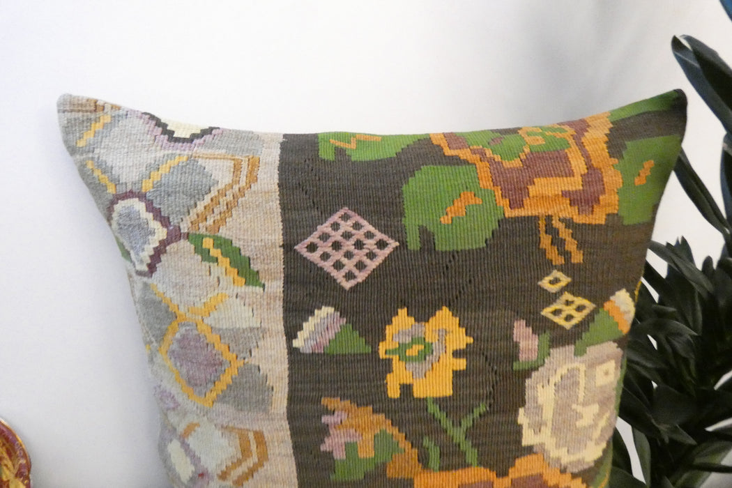 Handmade Turkish Kilim Cushion Cover 70 x 70cm with Insert | Original Anatolian Kilim | Organic Cotton Backing | TK26-C790- Rugs Direct 