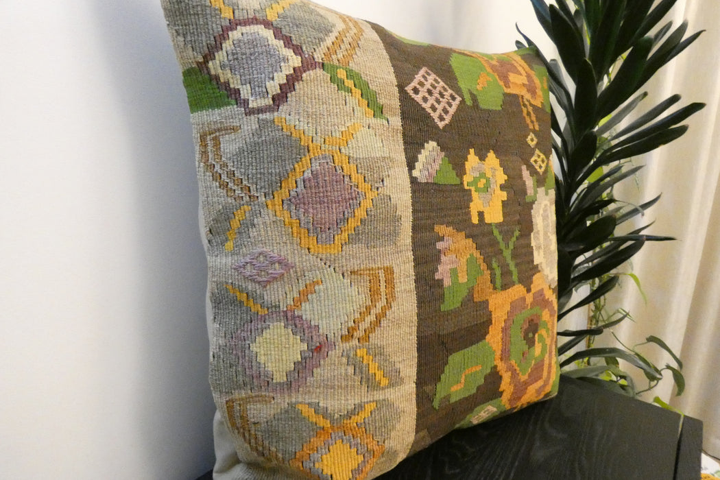 Handmade Turkish Kilim Cushion Cover 70 x 70cm with Insert | Original Anatolian Kilim | Organic Cotton Backing | TK26-C790- Rugs Direct 