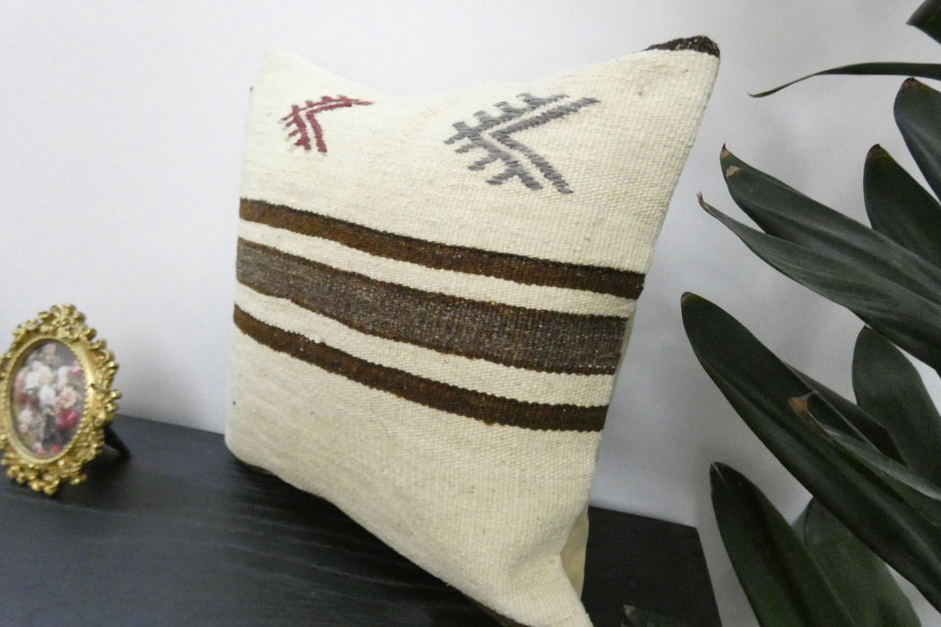  Handmade Turkish Kilim Cushion Cover 40 x 40cm with Insert | Original Anatolian Kilim | Organic Cotton Backing | TK26-C937-Rugs Direct