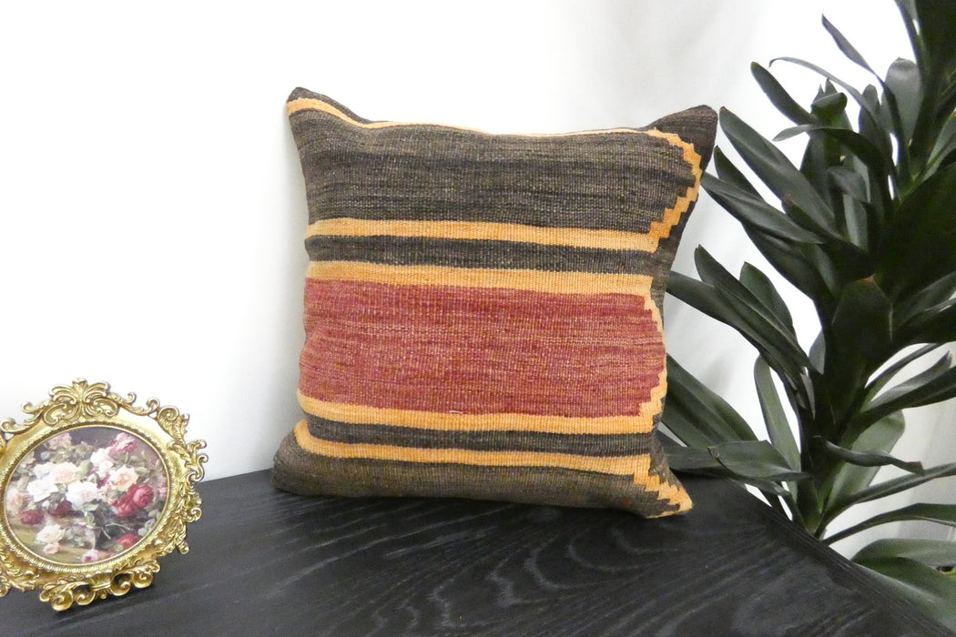 Handmade Turkish Kilim Cushion Cover 40 x 40cm with Insert | Original Anatolian Kilim | Organic Cotton Backing | TK26-C930- Rugs Direct 