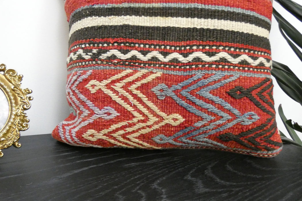 Handmade Turkish Kilim Cushion Cover 40 x 40cm with Insert | Original Anatolian Kilim | Organic Cotton Backing | TK26-C946- Rugs Direct 