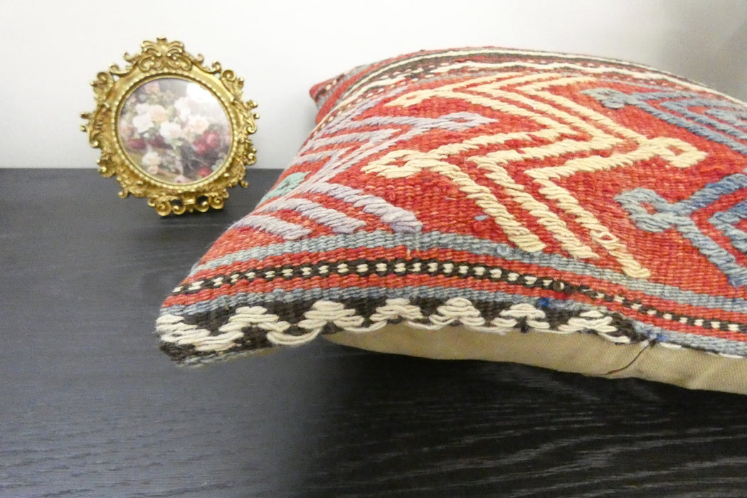 Handmade Turkish Kilim Cushion Cover 40 x 40cm with Insert | Original Anatolian Kilim | Organic Cotton Backing | TK26-C946- Rugs Direct 