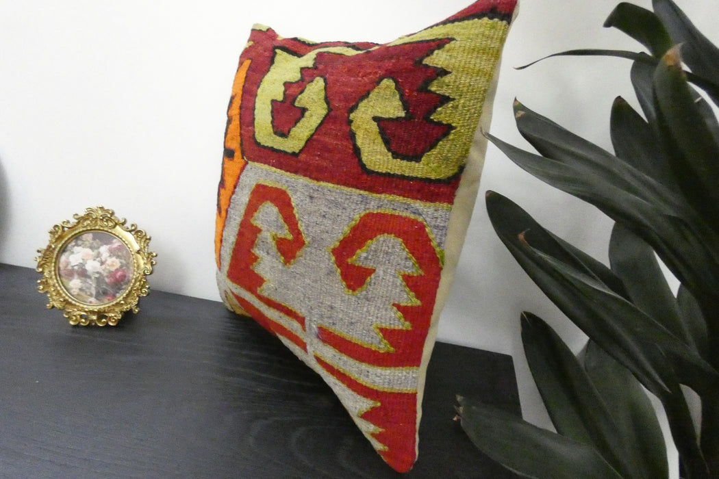 Handmade Turkish Kilim Cushion Cover 40 x 40cm with Insert | Original Anatolian Kilim | Organic Cotton Backing | TK26-C948- Rugs Direct 