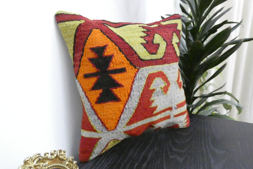 Handmade Turkish Kilim Cushion Cover 40 x 40cm with Insert | Original Anatolian Kilim | Organic Cotton Backing | TK26-C948- Rugs Direct 