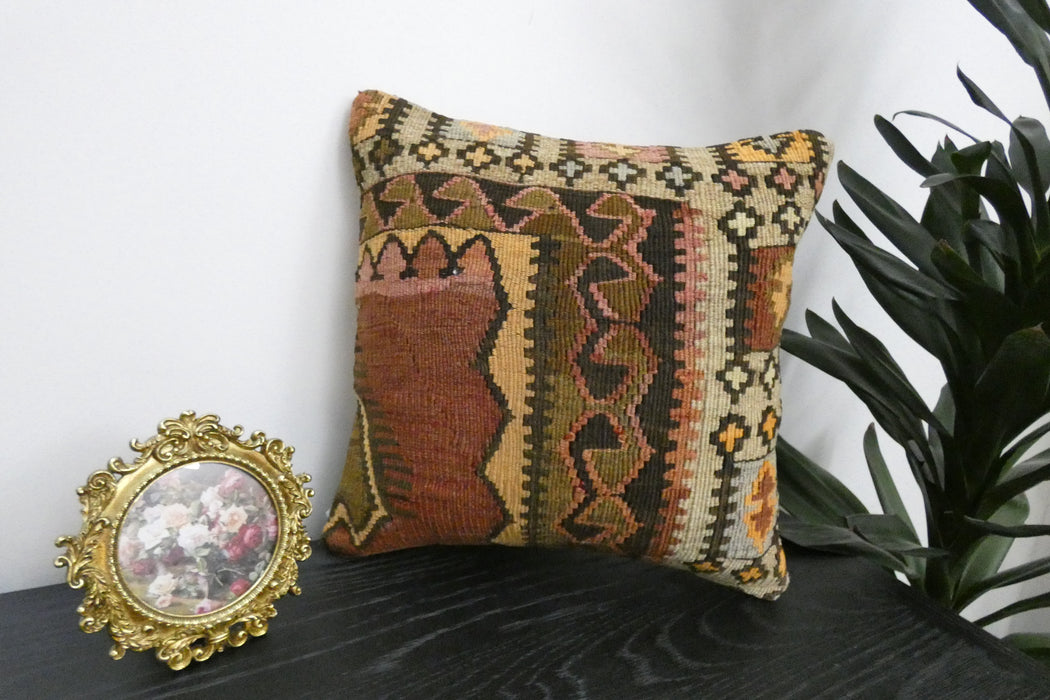 Handmade Turkish Kilim Cushion Cover 40 x 40cm with Insert | Original Anatolian Kilim | Organic Cotton Backing | TK26-C942- Rugs Direct 