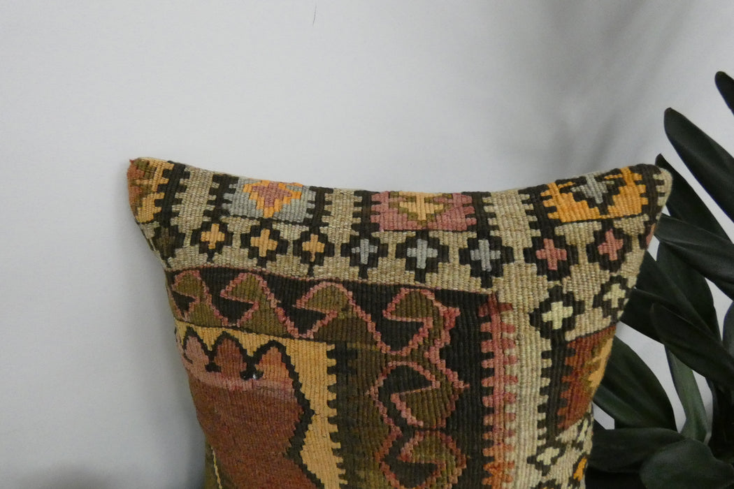 Handmade Turkish Kilim Cushion Cover 40 x 40cm with Insert | Original Anatolian Kilim | Organic Cotton Backing | TK26-C942- Rugs Direct 
