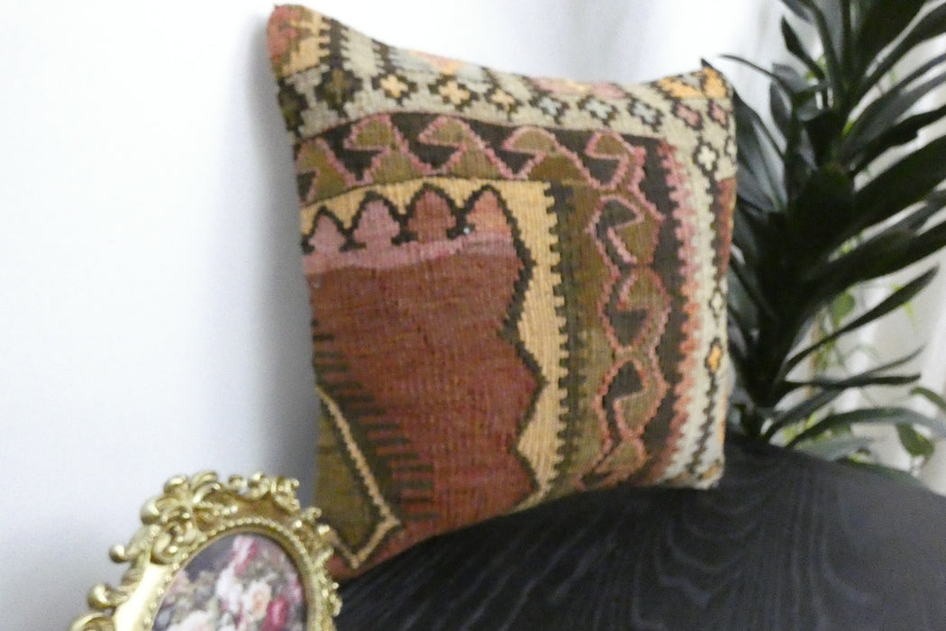 Handmade Turkish Kilim Cushion Cover 40 x 40cm with Insert | Original Anatolian Kilim | Organic Cotton Backing | TK26-C942- Rugs Direct 